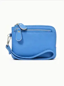 Mini Wallet for Women, Dual Zipper Multi-Card Slot Keychain, Soft Leather Anti-Scratch, Casual Commute Shopping Bag, Simple Style
