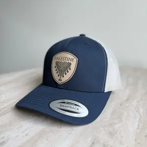 Yupoong Palestine Keffiyeh Trucker Cap Navy Blue & White Snapback Hat with Laser Engraved Patch Durable Comfortable Design Unisex Adjustable Fit
