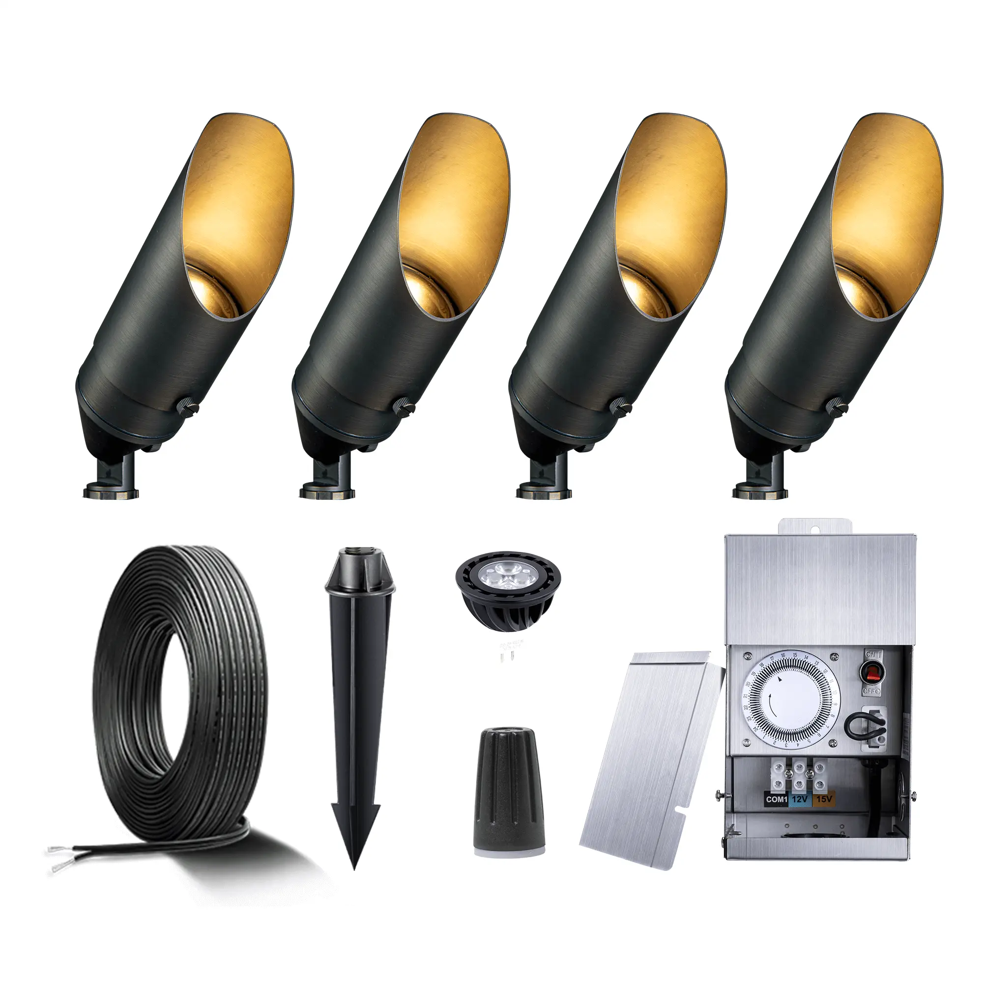 Gardenreet Brass Low Voltage Landscape Spotlight Kit with Low Voltage Transformer (2102)