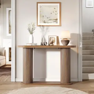 42.5" Narrow Wood Fluted Console Table with Storage Shelf - Entryway Sofa Table for Hallway, Foyer, or Entrance