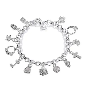 S925 Silver Thirteen Hanging Pieces Bracelet For Women Gift Bracelets & Bangles Jewelry S925 Silver Thirteen Hanging Pieces Bracelet For Women Gift Bracelets & Bangles Jewelry