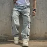 New Men Baggy Carpenter Jeans Streetwear Loose Multiple pockets Cargo Trousers Male Stylish Solid color Straight Denim Pants Menswear