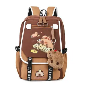 Capybara Backpacks Schoolbag for Teenage Waterproof Girls Boys Backpack Female Travel Bag Bookbag Mochila with Plush Keychain