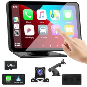 7 Inch HD Portable Car Stereo, Wireless Android Auto Car Video Player with GPS Navigation, Voice Control, Mirror Link, Bluetooth-compatible, Back Up Camera