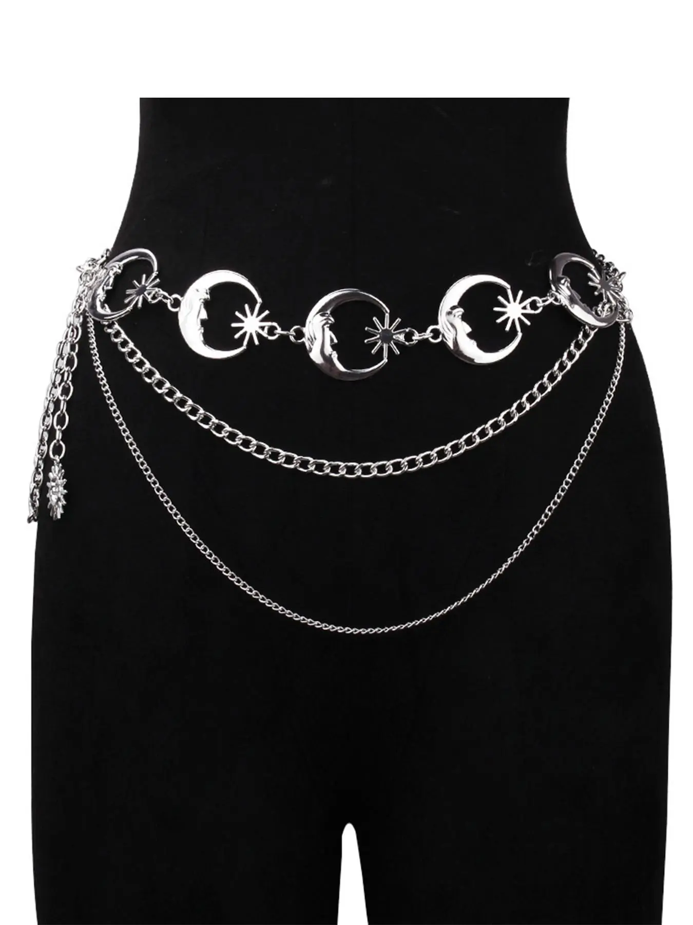 Chain Belt Gold Silver Chain Belt Chain Belts For Women Fashion Silver Belt Chain Silver Waist Chain Belt Moon Sun Chain Belt Metal Chain Belt Moon Chain Belt Layered Waist Belt Body Jewelry Body Chains Body Jewelry Accessory