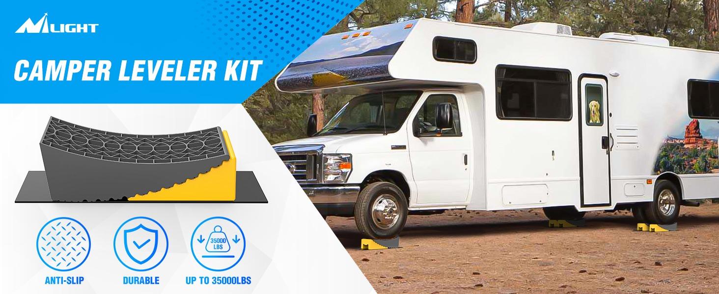 Nilight RV Leveler - 2 Pack Camper Leveling Blocks Ramp Support Dual Axles, Up to 35,000lbs, Fast RV Accessories Leveling System for Travel Trailer, Motorhome - Yellow