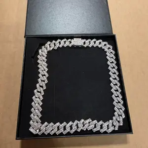 Mens Cuban Link Chain, 20inch Cuban Chain Zinc Alloy AAA+ Rhinestone Necklace for Men Hip Hop Chains