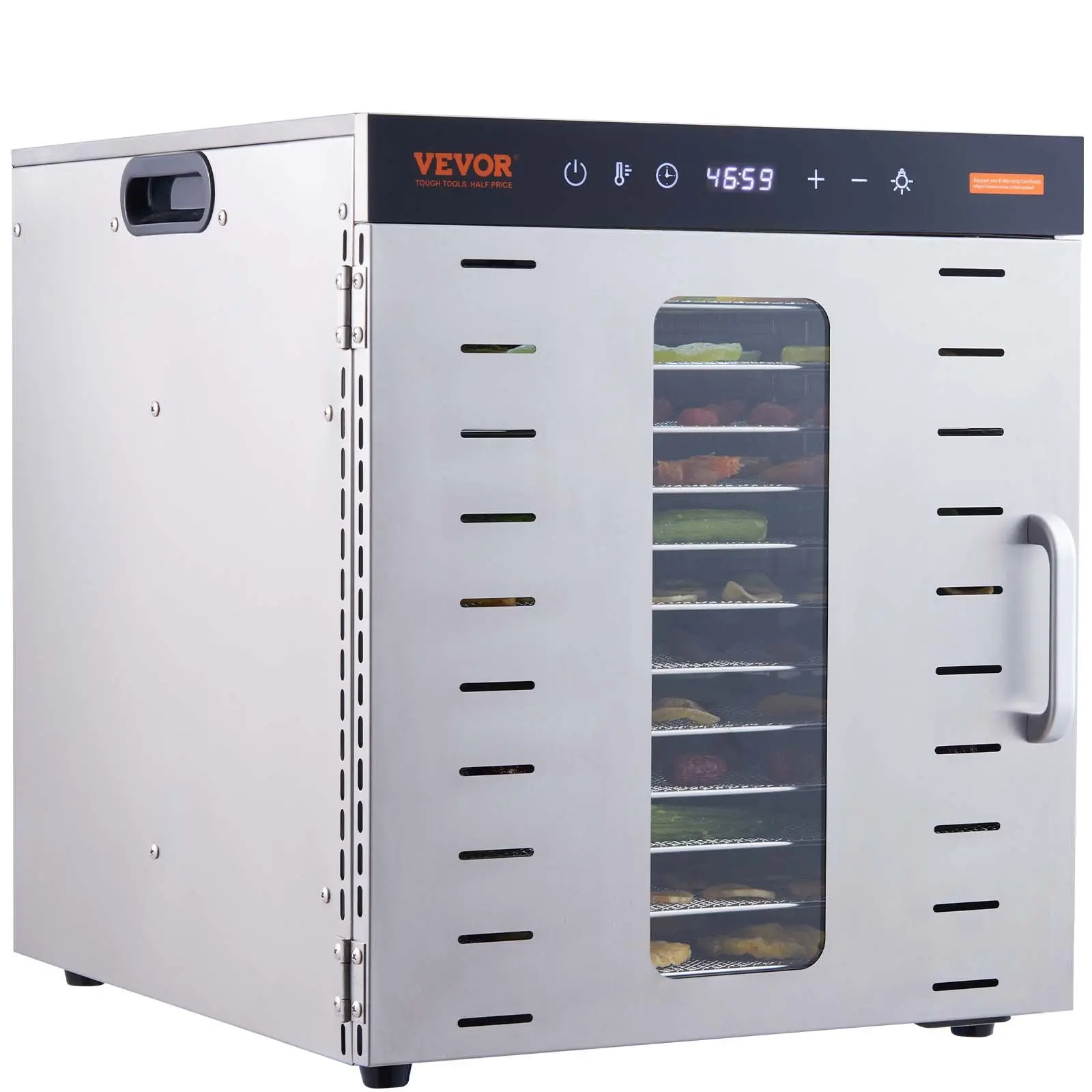 【DealsForYouDays】VEVOR 1000W 120V/60Hz Digital Control Electric Food Dehydrator Machine, 10 Stainless Steel Trays, 18.1x16.5x18.3 in, Adjustable Timer & Temperature, for Jerky, Fruit Drying, with Gloves, LED Light