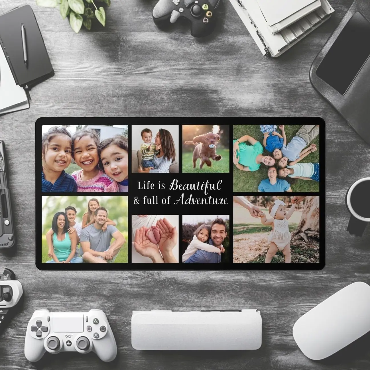Photo Collage Desk Mat, Large Desk Mat, Personalized Desk Decorations, Office Decorations, Family Photo, Daddy Gift, Customized Gift