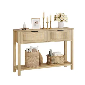 Modern Farmhouse Console Table, 43 Inch Narrow Entryway Sofa Table with 2 Drawers, Metal Handles & Storage Shelf, Ideal for Living Room, Hallway or Foyer