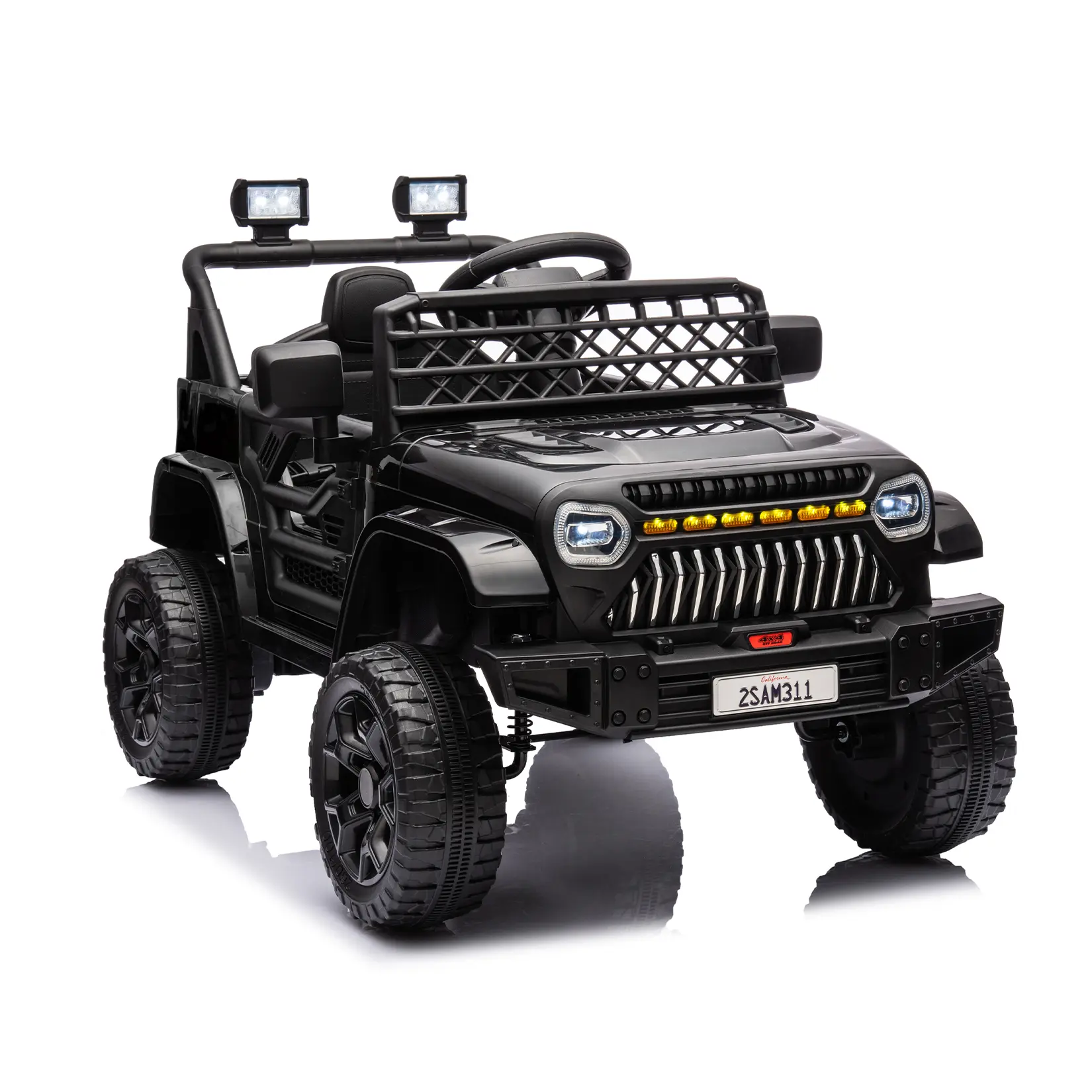 Christmas Gift 12V Remote-Controlled Kids Ride-On Bulldozer, Black Electric Truck with LED Lights, Music, Battery Display, 4-Wheel Suspension, Adjustable Seat Belt