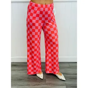 Red/Pink Checkered Knit Pants (Reg & Plus)