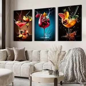 3 pieces, fruit beverage canvas paintings. Bedroom, living room and dining room home decorations, ready to hang immediately. Fun framed family bedroom, kitchen, dining room, hotel, restaurant and office canvas wall art posters.