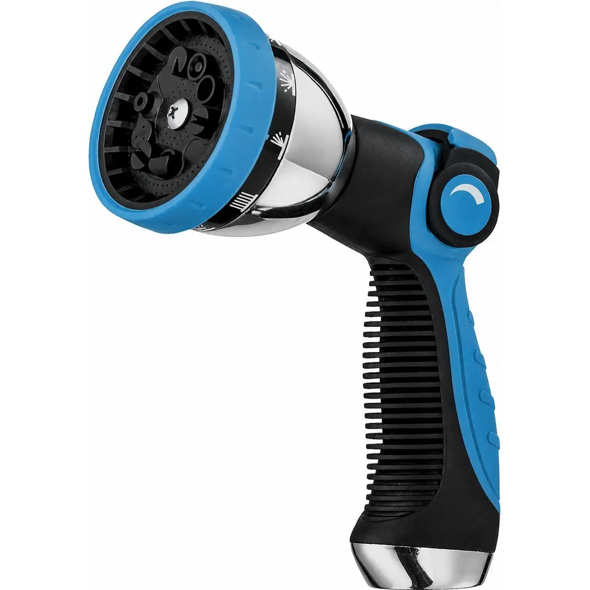 Adjustable High-Pressure Garden Hose Spray Nozzle, 10 Metal Watering Patterns, Thumb Control On-Off Valve, 3/4" Threaded Outdoor Connector for Plants, Car Wash (Blue)