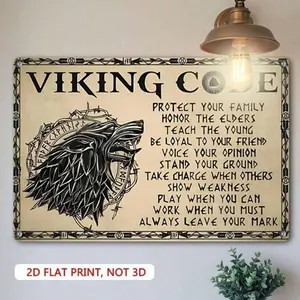 LuxFinds Retro Viking Metal Tin Sign 8x12 Inch - Protect Family Honor Elders Wall Decor, Viking Code Quote 2D Wall Art for Home