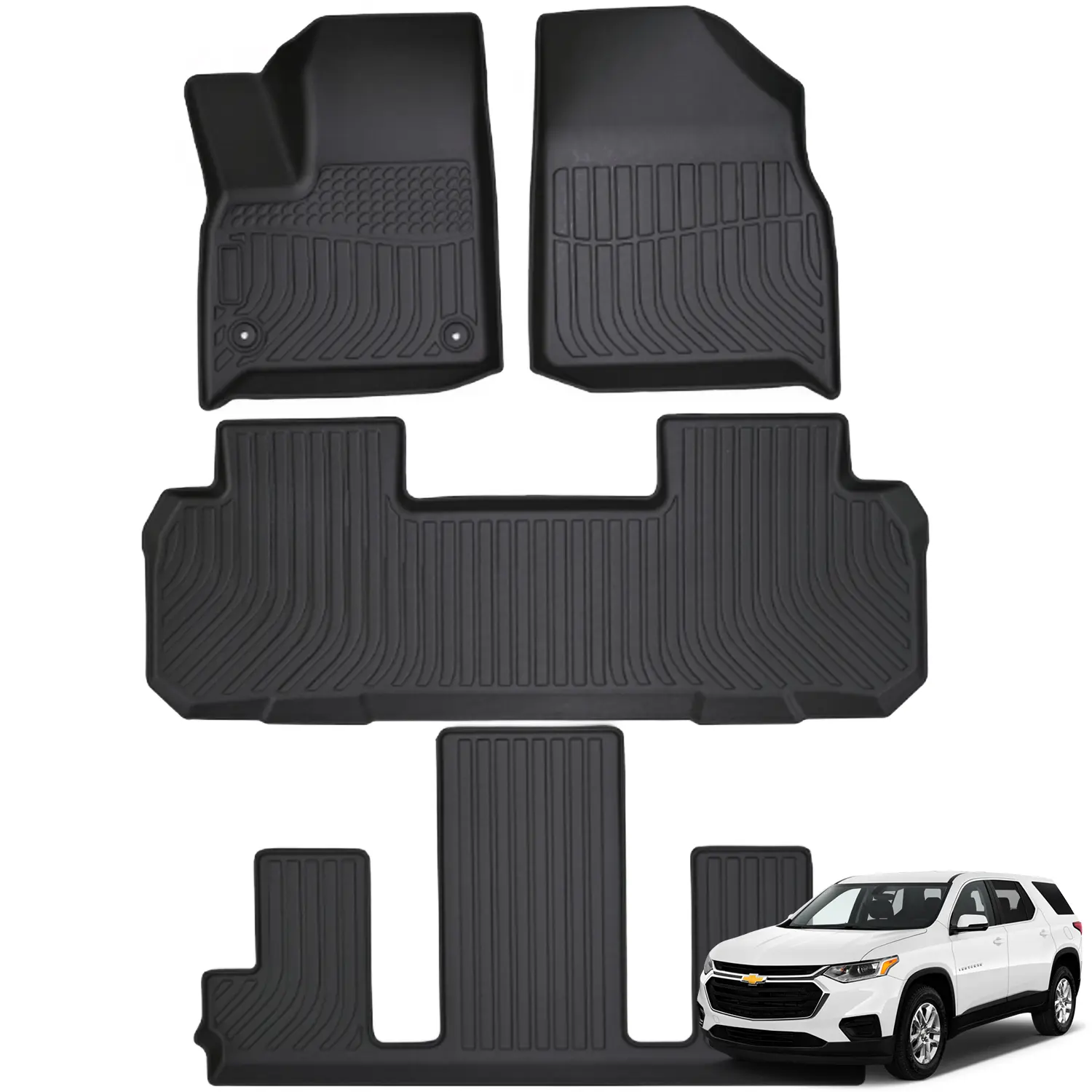 Canvcle Custom Fit for Floor Mats 2018-2023 Chevy Chevrolet Traverse Gas Model (Also Fit 2024 Traverse Limited) 7 Seater All Weather Floor Mat Heavy Duty (Only fit with 2nd Row Bucket Seat)