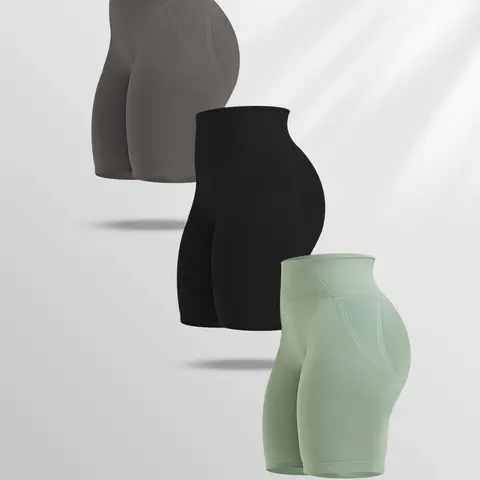 Women's Solid Ribbed High-Waisted Shorts, Breathable Skinny Yoga Gym Workout Shorts, Casual Comfy, All-Season, Tight Fitted Shorts