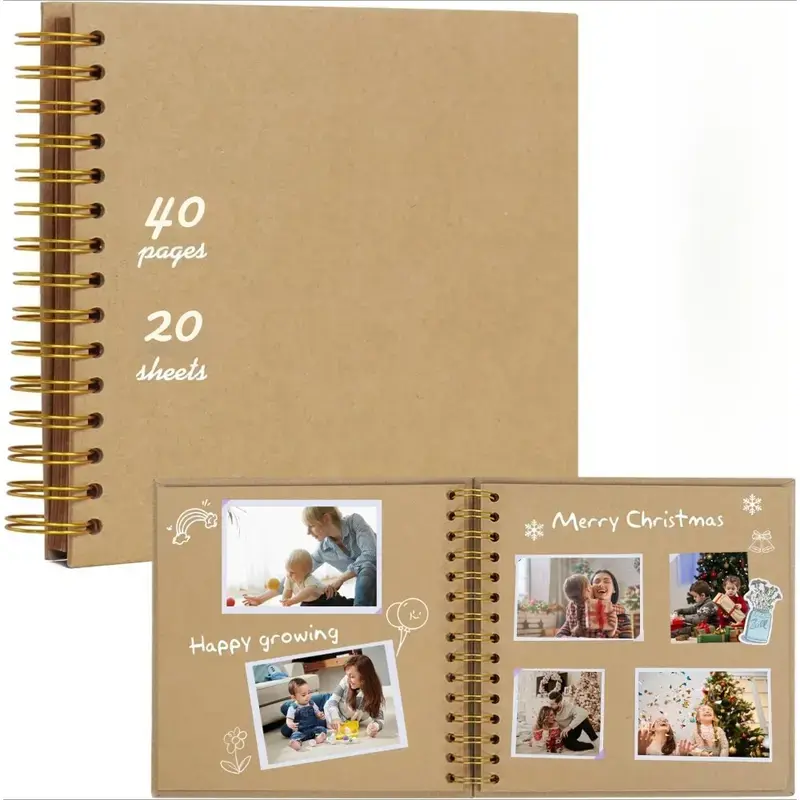 Hardcover Modern 8x8 in DIY 360-Degree Spiral-Bound Scrapbook Album Kit, 36 Rich Colors Craft Paper, Scrapbooking Nostalgic Photo Journal, Travel Memory Keeper, Ideal Wedding Gift for Adults