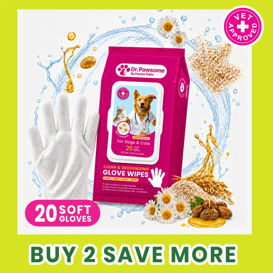Dr. Pawsome Clean & Deodorizing Glove Wipe - Hypoallergenic Natural Pet-Safe Vet Approved for Dogs & Cats
