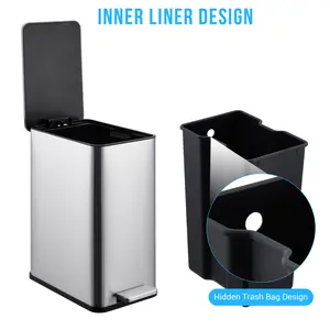 Slim Stainless Steel Kitchen Trash Can, 2.64 Gallon (10L) - Step-On Garbage Bin with Soft-Close Lid, Removable Inner Bucket, Smudge-Resistant, Space-Saving Design for Home, Bathroom, Office