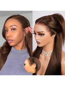 #4 Chocolate Brown Straight Lace Front Wig - 13x4 HD Lace Frontal Wig Human Hair, 180% Density, Pre-Plucked with Baby Hair, Ear to Ear Swiss Lace, Lace Hairline, Natural Looking Hair Human Hair Wigs
