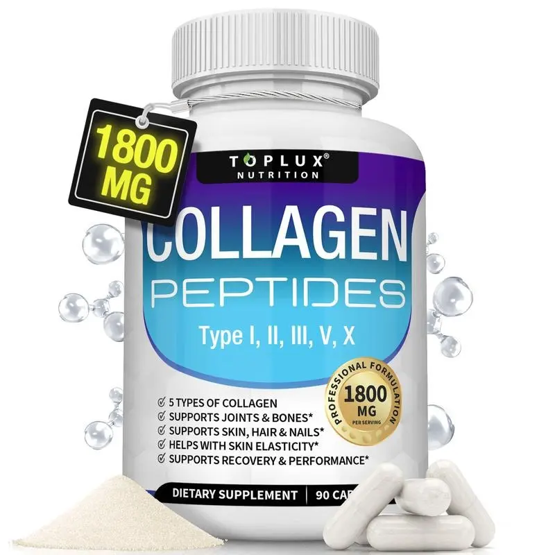 Toplux Collagen Peptides | 5 Types of Collagen Complex 1800mg | Supports Skin Glow, Hair Thickening & Nail Strength | Non-GMO, Gluten-Free | Premium Supplement for Women & Men