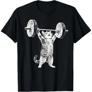 Humorous Deadlift Cat Meme T-Shirt Featuring a Playful Cat Gym Design