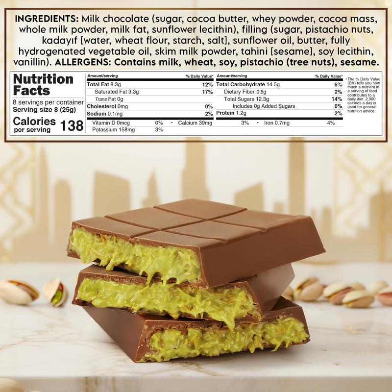 Patis Savore Dubai Chocolate Pistachio Bar Bar Milky | 7 oz | TikTok