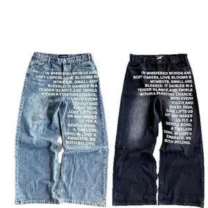 menJeansvintagePatternletterjeansstreetweargothicHipHopmenwomenFashionCasualwidelegjeansMenswearUnisex