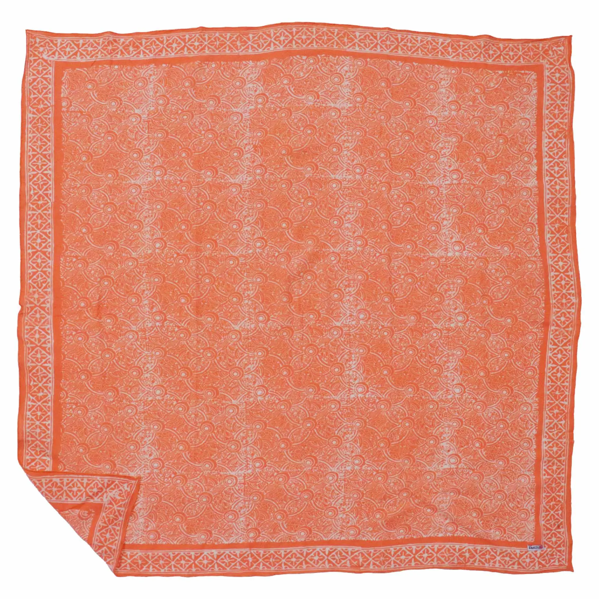 Large 39" Hand Dyed Batik Bandana, 100% Soft Cotton Voile, Golden Iris, Peach, Pink