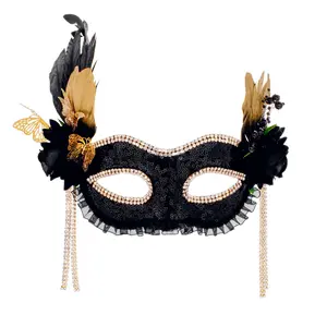 Black Masquerade Mask Feather Ball Masks for Women Butterfly Gold Themed Party Cosplay and Wedding