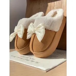 New Versatile Casual Fuzzy Slippers, Indoor Home Thick Sole Anti-Slip Outdoor Slipper, House Slippers, Textile Upper PVC Sole, Plain Style