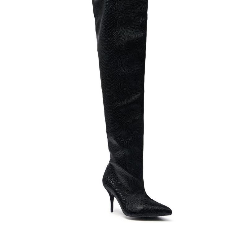 AZALEA WANG HALINA BLACK SNAKE THIGH HIGH BOOT