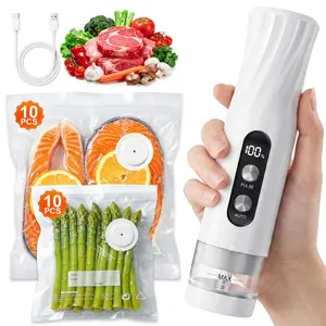 Reusable Vacuum Sealer Machine with Visible Water Tank 60kPa Powerful Suction One-Touch Auto Seal Pulse Mode 1800mAh Rechargeable with 20 Reusable Food Bags