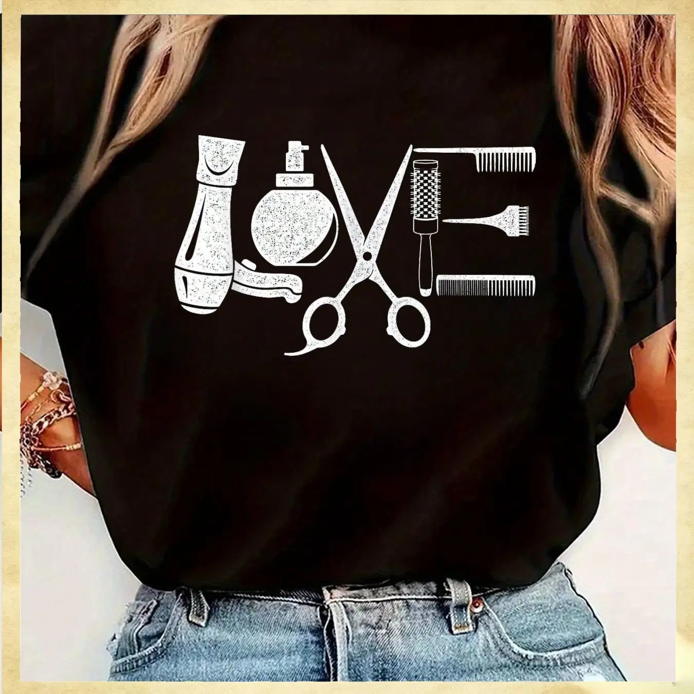 Love - Salon Hairdresser Hairstylist Beautician Haircutter T-Shirt Womens Round Neck Short Sleeve T-Shirt Fashion Graphi