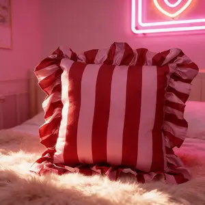 Striped Pillow Cover, Dual-Layer Ruffle Decoration, Colorful Living Room Decorative Cushion Cover, Stylish Home Accessories, Layered Ruffles