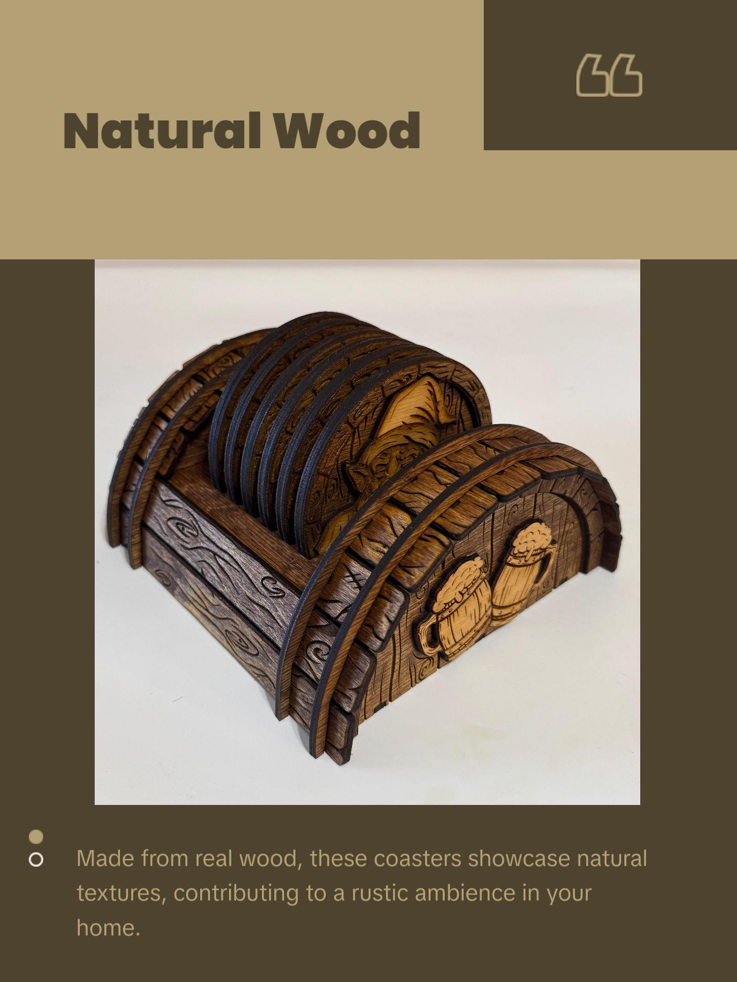 Rustic Dwarves Coasters with Barrel Coaster Stand