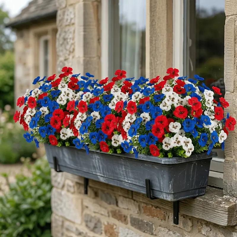 38pcs Blue Artificial Flowers, UV-Resistant Patriotic Decor, Ideal for Independence Day, Memorial Day, Outdoor Indoor Garden Decoration