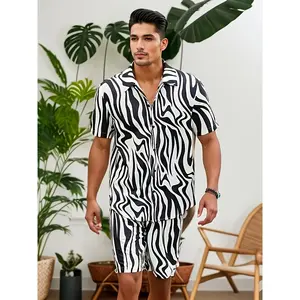 Men'S Zebra Print Shirt And Fitted Shorts Set