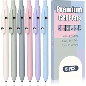 Gel Pens, 6 count Smooth Writing Pens No Bleed & Smear, Black Ink Cute Pens Fine Point (0.5mm), Retractable Aesthetic Pens School Office Supplies for Women & Men