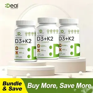 （Flash Sale 3 bottles）Deal Supplement Vitamin D3+K2 | Immune Support | Bone Health | Healthcare Dietary | 250 Veggie Softgels Natural Flavors Gluten Free Effervescent Tablets Fitness Edible