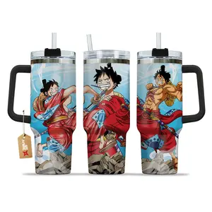 STORMMECH- Wano Arc 40oz Handle Tumbler – Stainless Steel Travel Mug, Anime Inspired Vacuum Insulated Cup, Large Iced Coffee Tumbler, Manga Fighter Drinkware, Otaku Gift for Him Her