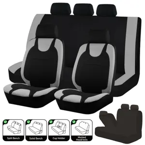 9PCS Car 5 Seat Covers Full Set, Front & Rear Split Bench with 3 Zippers, Breathable Polyester Elastic Cloth Washable, Non-Slip Seat Cushion Protector Mats,  Auto Interior Decoration & Protection Accessories, Universal Fit for 5-Seat Cars, SUVs & Sedan