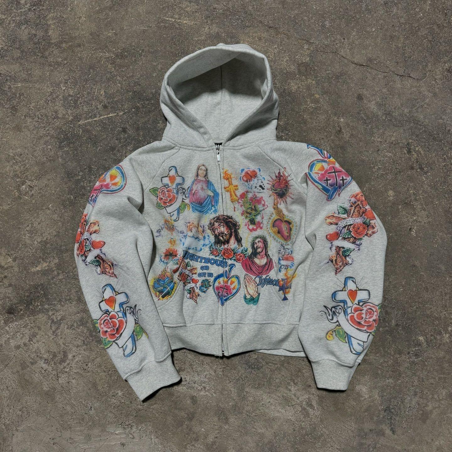 Jesus Hoodie Sweatshirt Y2K Letters Printed Retro Gothic Rock Hoodie Harajuku Loose Versatile Sweatshirt All Oversized Halloween Christmas Thanksgiving Day Menswear Tops Man Pullover Longsleeves Casual