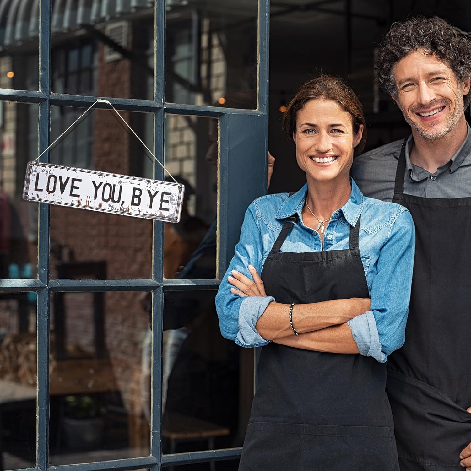 Love You Bye Sign Vintage Love You Bye Sign Wall Decor 16 x 4 Inch Aluminum Home Bar Hallway Entryway Door Wall Art Housewarming Gifts to Express Warm for Your Family(Brown)