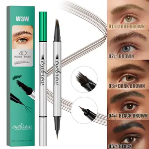 Dual Ended Brow Pencil 4D Liquid Microblading, Smooth Flow No Over Dispensing Natural Fluffy Brows Micro Fork Tip Filler Brush for Thin Arches Daily Commute Clean Girl Makeup