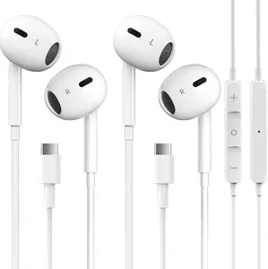 2 Packs USB-C Headphones for iPhone 17/16/15 Pro Max Plus Type C Earphones with Microphone Remote Noise Cancelling Earbuds for iPhone 17/16/15 Pro iPad Galaxy S23/S22/S21/S20/Ultra Note 10/20 Hi-Fi Audio DAC Tangle-Free Durable Cord, Plug, Stereo