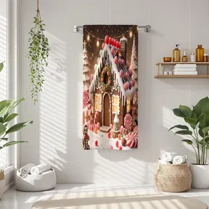 1Pc CHRISTMAS STYLE GINGERBREAD HOUSE WITH CANDIES Bathroom Hand Towel Bath Towel, Multiple Size Microfiber Towel, Ultra-Soft Quick Dry and Absorbent Polyester Large Bath Towel, Unique Home Decorative Kitchen Towels,
