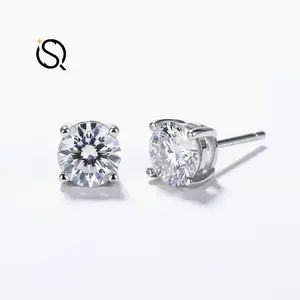 [StarsQueen] D Color VVS1 Moissanite Studs, S925 Sterling Silver Round Cut Lab Created Diamond Earrings, Sparkly Jewelry for Women, Anniversary Gift Idea