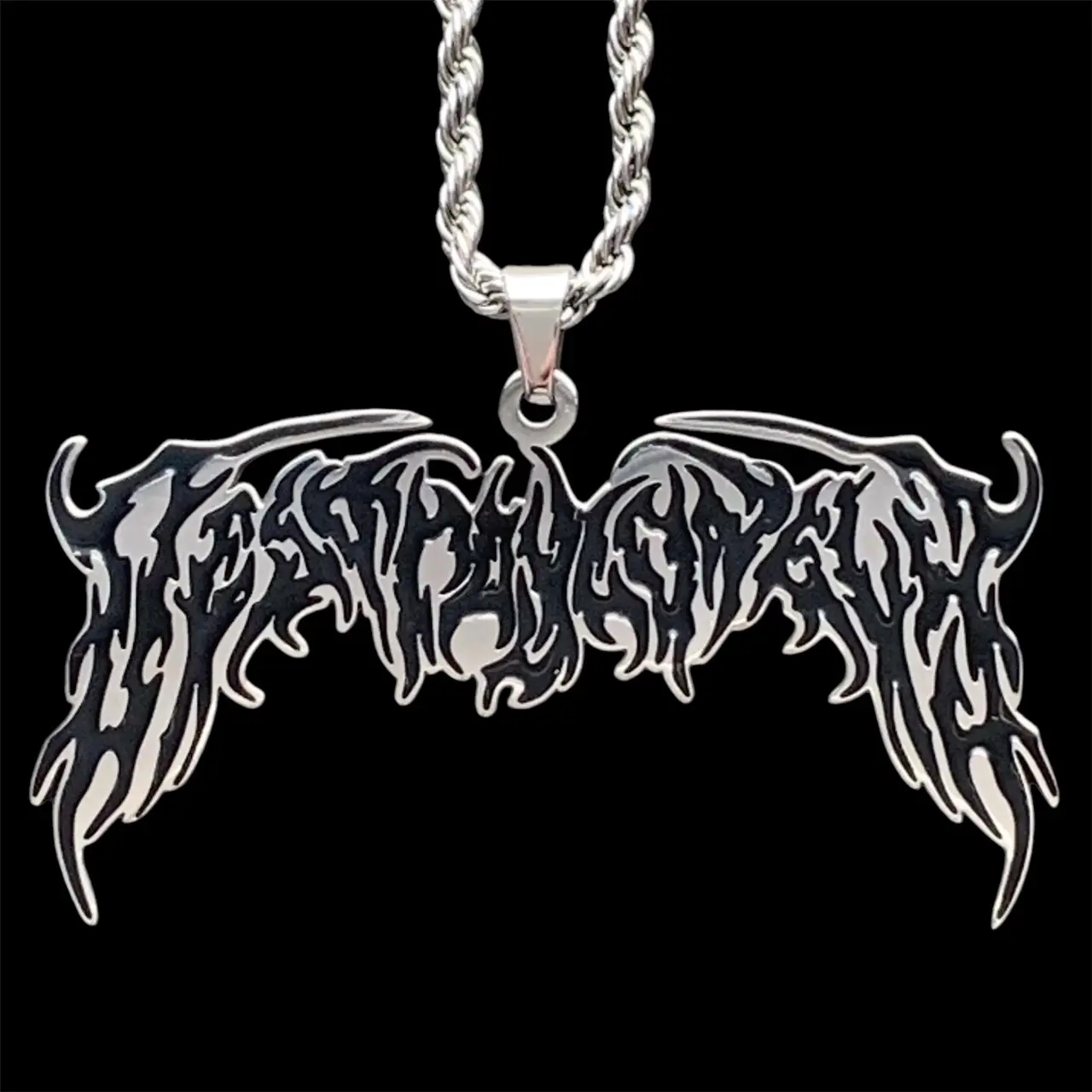 Black Destroy Lonely Necklace 2" Mirror Polished Opium Pendant Stainless Steel with Black Enamel Hypoallergenic Chain Free Gift Included